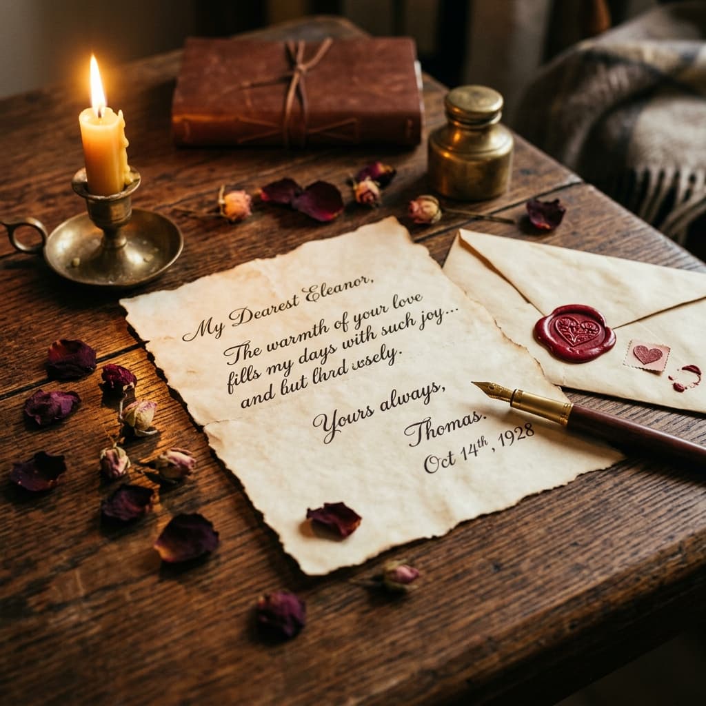 Nostalgic handwritten love letter under soft candlelight